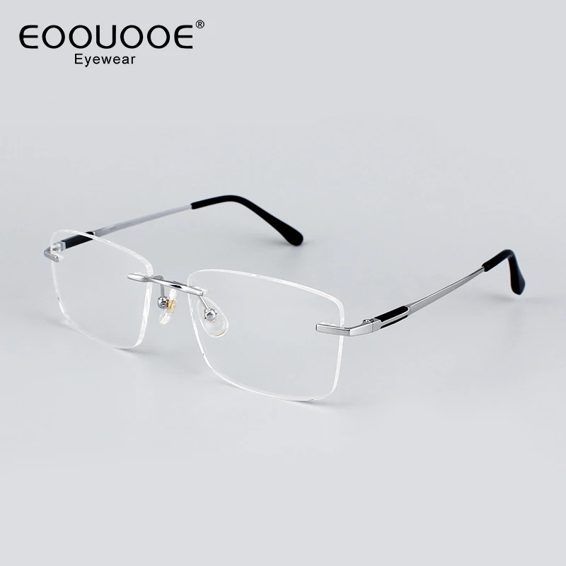 

Eoouooe Men's Rimless Glasses Pure Titanium Optics Eyewear Myopia Hyperopia Progressive Lenses Square Middle Age Eyglasses