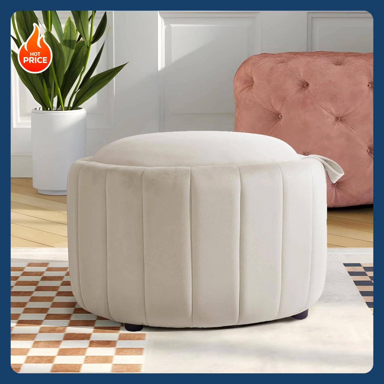 

[Hot Sale!]30 Inch Round Storage Ottoman, Upholstered Velvet Ottoman Coffee Table with Storage,Sturdy Large Storage Ottoman with