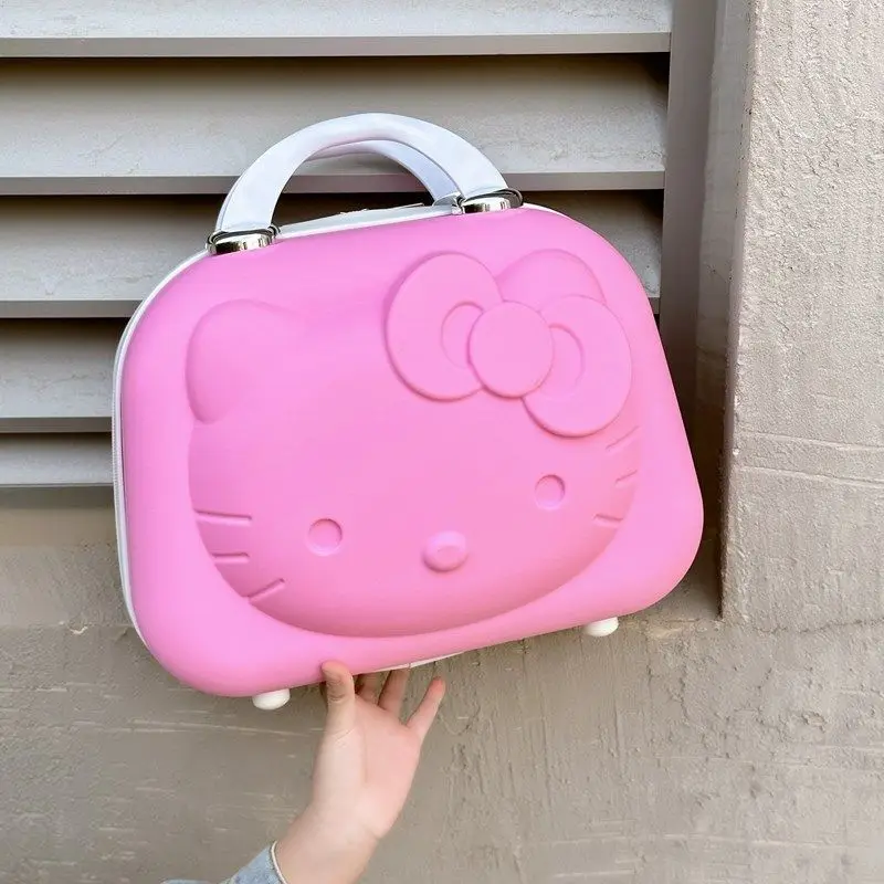 14 Inch Sanrio Hello Kitty Square Abs Makeup Box 3D Stereo Cute Cartoon Suitcase Box Kitten Zipper Storage Cosmetic Cases Gifts