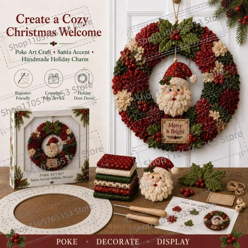 2026 3D Fabric Poke Wreath DIY Kit DIY Fabric Wreath Set Fabric Tool Set Hand‑Poking Craft Holiday Gifts Beginner Friendly