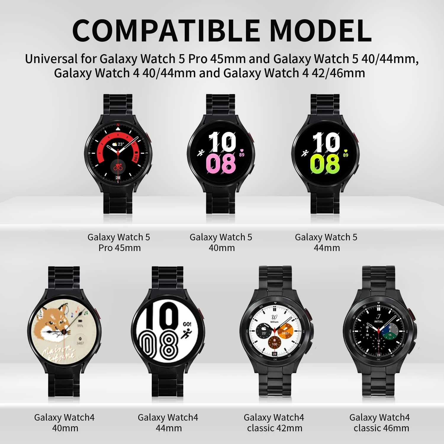 Galaxy Watch 4 5 Stainless Steel Strap for Samsung Watch 4/5 44mm 40mm Classic 46mm 42mm Wrist Band Curved End No Gaps Bracelet