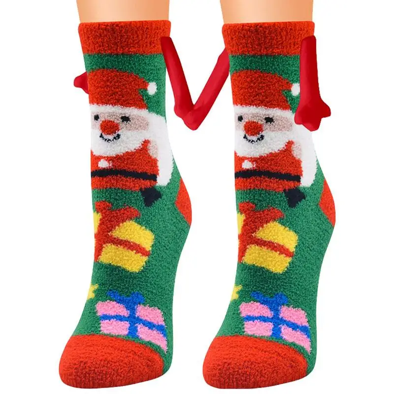 Mid Tube Socks With Magnet 1 Pairs Creative Magnetic Suction Socks Cotton Toe Socks 3D Hand In Hand Club Couple Socks