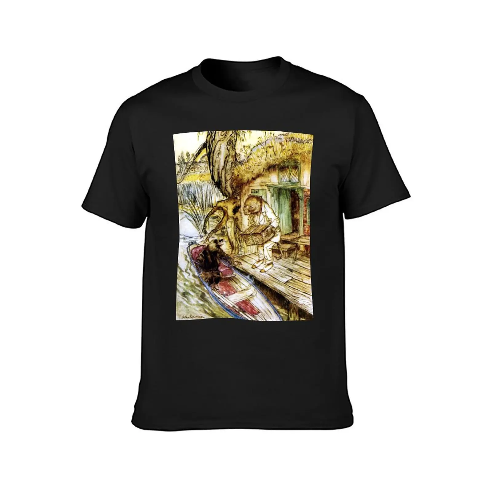 Ratty and Mole on the Riverbank - Wind in the Willows, Arthur Rackham T-Shirt blacks summer top blanks men workout shirt