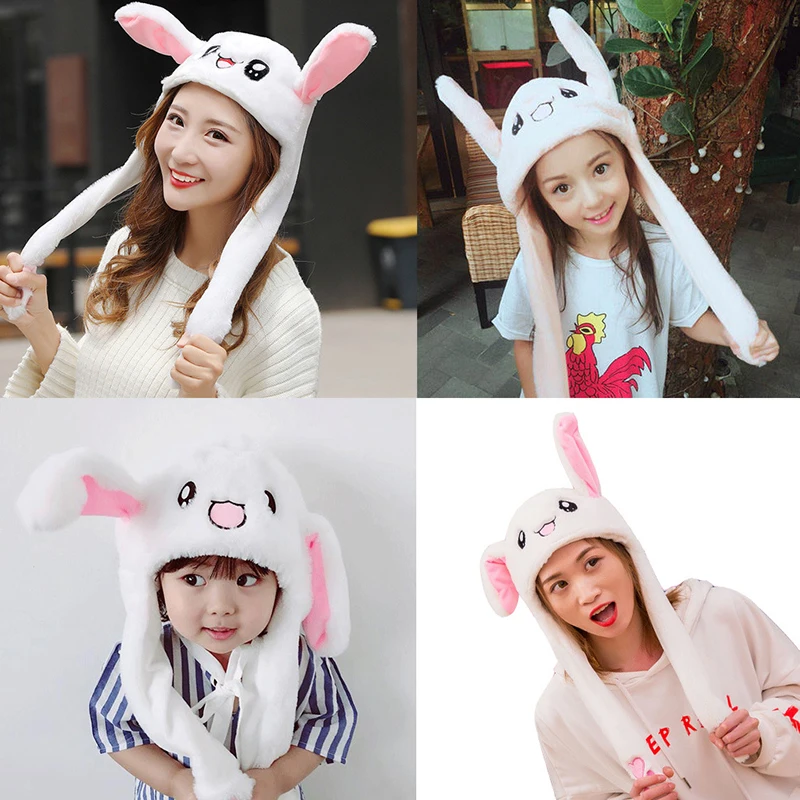 Cute Bunny Hat With Moving Ears Cartoon Bunny Ears Beanie Hat Sweet Plush Airbag Cap Party Costume Birthday Gift Toy Bunny Hats