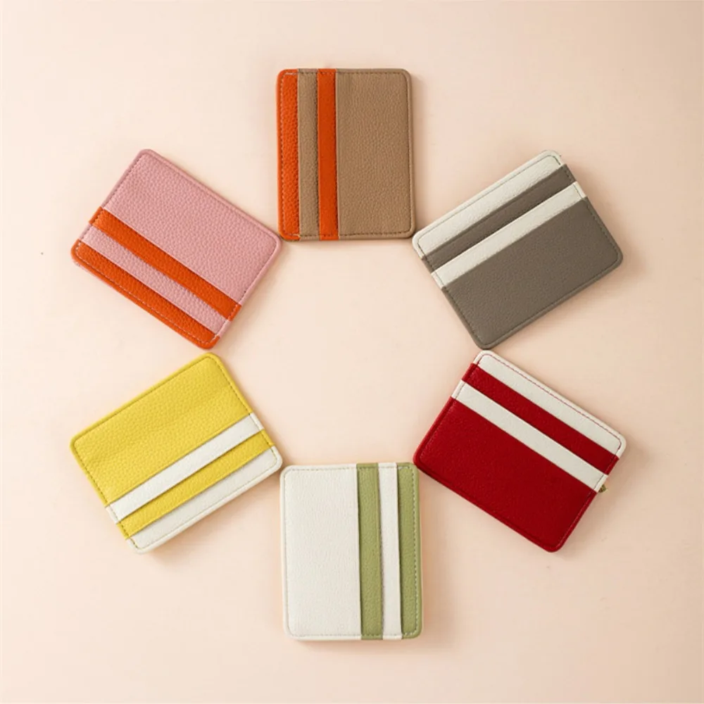 Mini PU Leather Retro Card Bag Color Contrast Korean Style Pocket Change Wallet Handhold Solid Color Zipper Coin Purse Outdoor