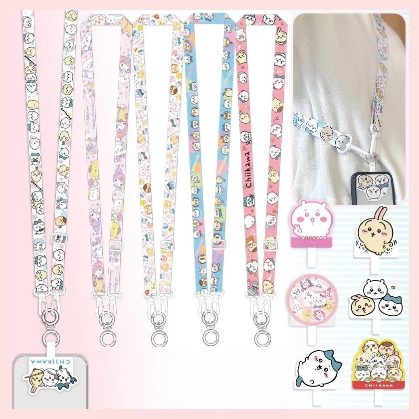 Chiikawa,Hachiware,Usagi Cute Cartoon Crossbody Phone Lanyard Adjustable Shoulder Strap Anti-Lost Neck Strap Double Head Patches