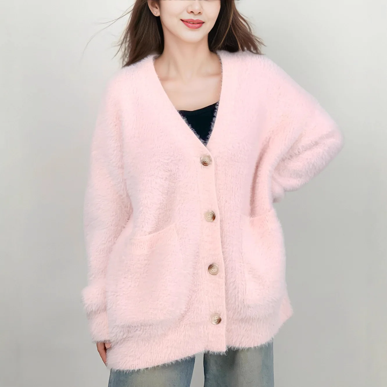 

Vintage Style Knitted Mink Coat Loose Women's Cardigan Sweater Spring Autumn New Style Lazy Fashion High End Feeling