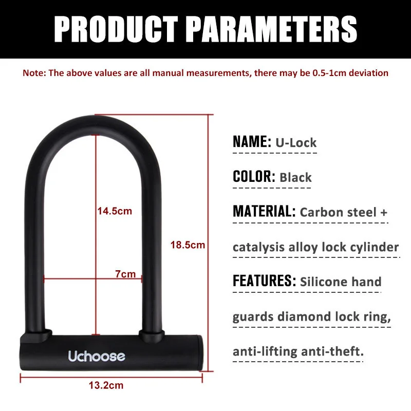 Anti Theft Convenient Motorcycle Accessories Security Lock Reinforced With Key Anti Theft Lock U-shaped Motorbike Bicycle Lock