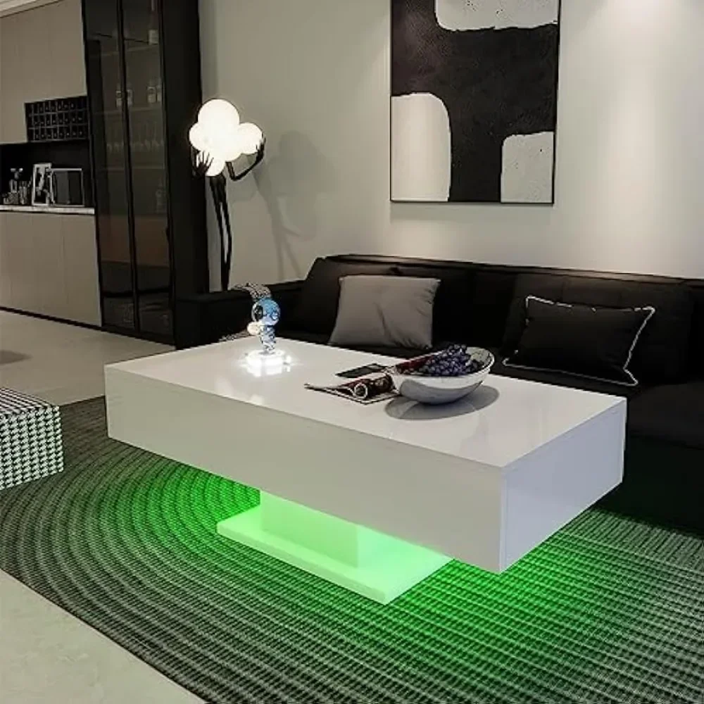 Led Coffee Table High Gloss Modern Coffee Table With LED Lights Center  for Living Room Restaurant Tables Serving Wood Cafe