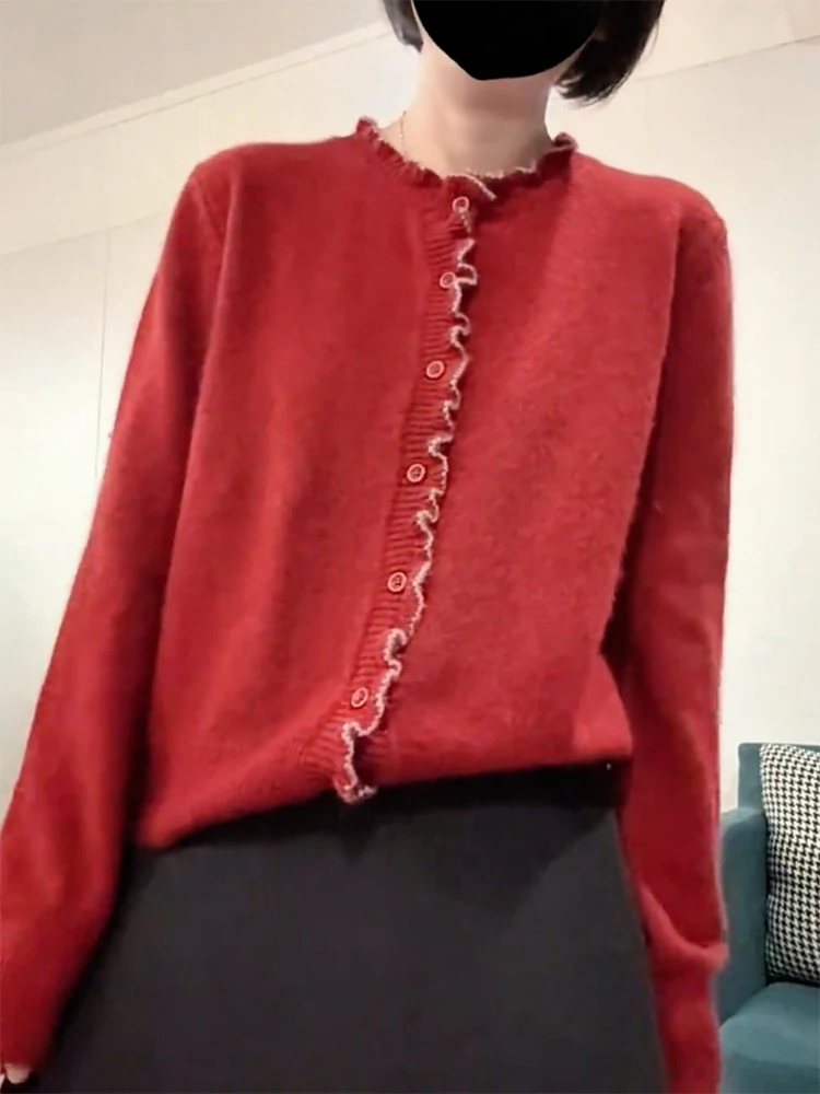 

Корейский вязаный кардиган на пуговицах для женщин, модный, большого размера, теплый, с длинными рукавами, стандартный крой