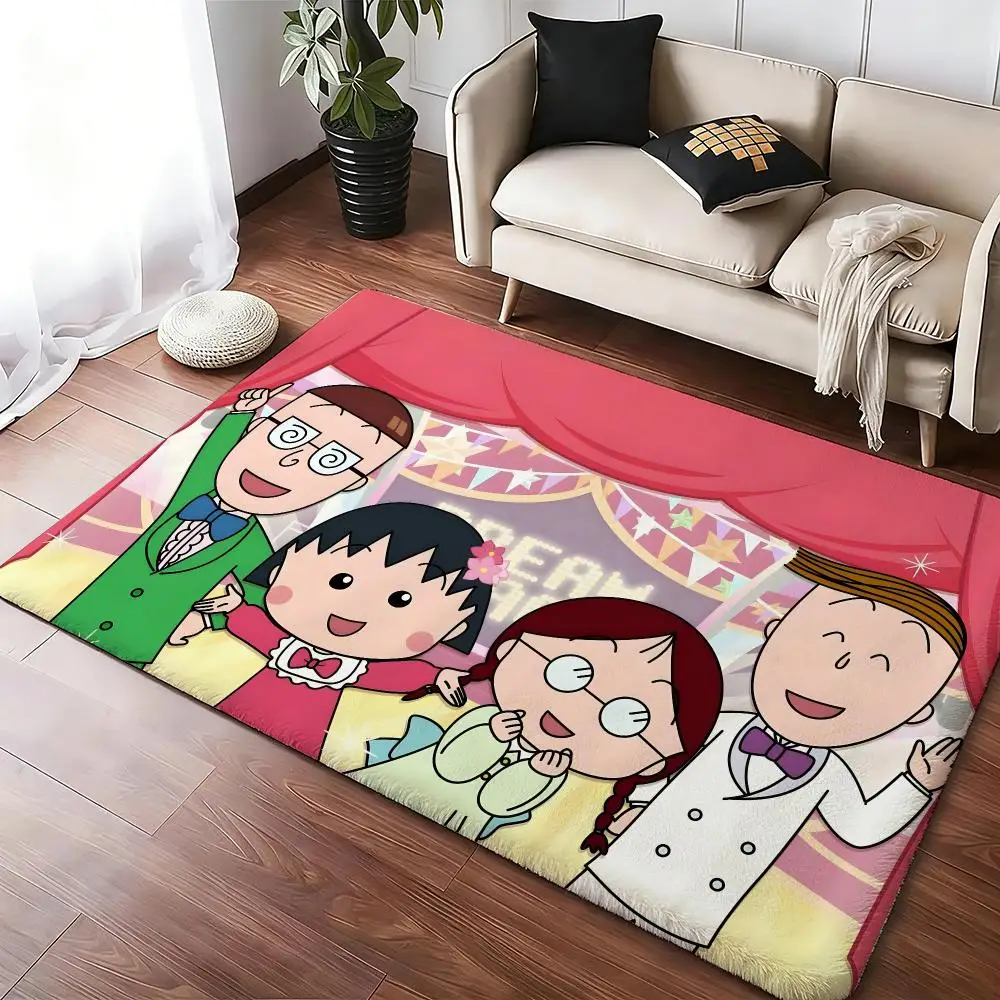 Maruko-chan Chibi Anime Floor Mat Soft Thickened Absorbent Non-Slip Bedroom Living Room Door Mat Home Decor Flannel Rugs
