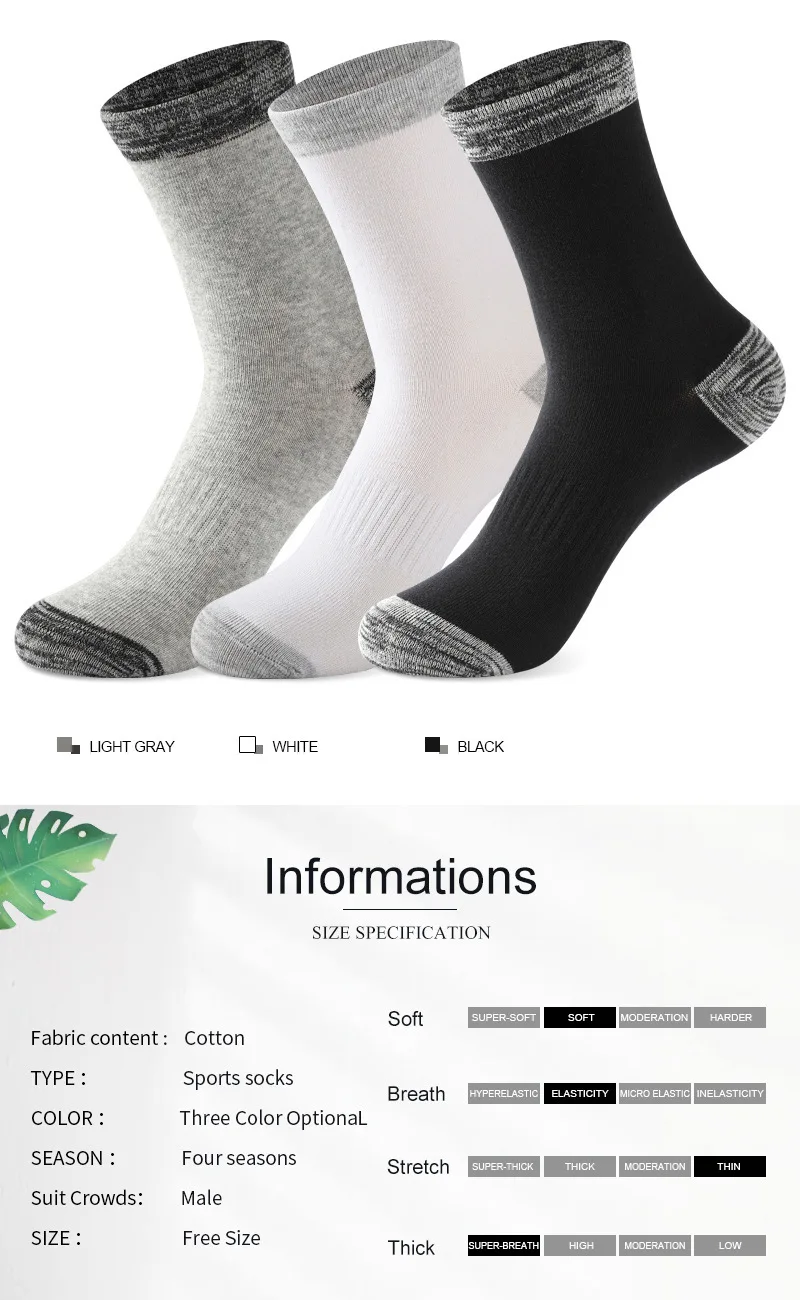 6 Paare/los männer Sportsocken Herbst Winter 100 % Baumwolle Laufen Schwarz Sport Wandern Socken Schwarz Weiß Grau Männliche Lange Röhre socken – Detail 5