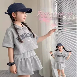 Girls Summer Polo Shirt Short Skirt Set New Kids Summer Clothes Girls Summer Style Korean Casual Wear Sportswear Two-Piece Trend