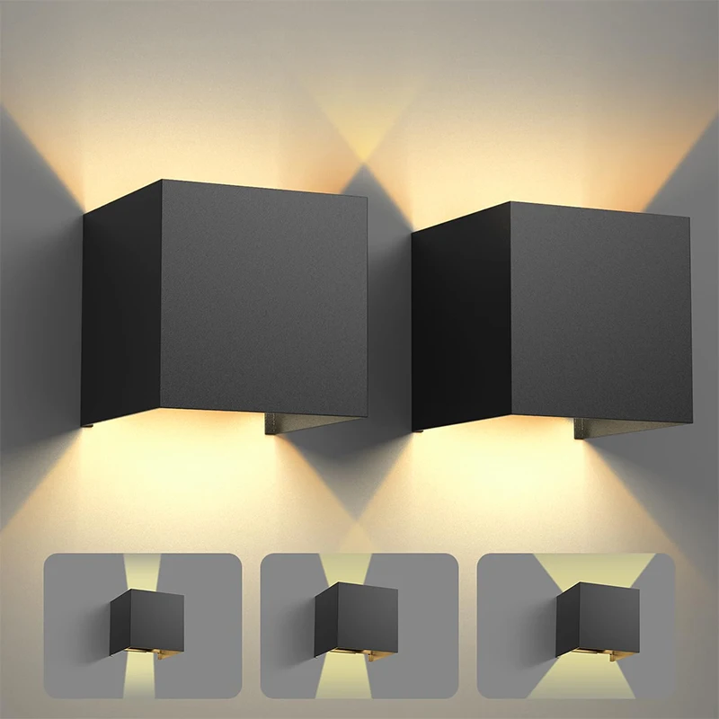 โคมไฟติดผนัง LED โมเดิร์นสีดำขึ้นและลงในร่มกลางแจ้ง DC110-220V สำหรับห้องนั่งเล่นห้องนอนตกแต่งห้องโถง, วอร์มไวท์