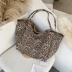 Large Capacity Leopard Print Tote Bag Canvas Handbag Female Women Fashion Casual Shopping Eco Friendly Shoulder Bag