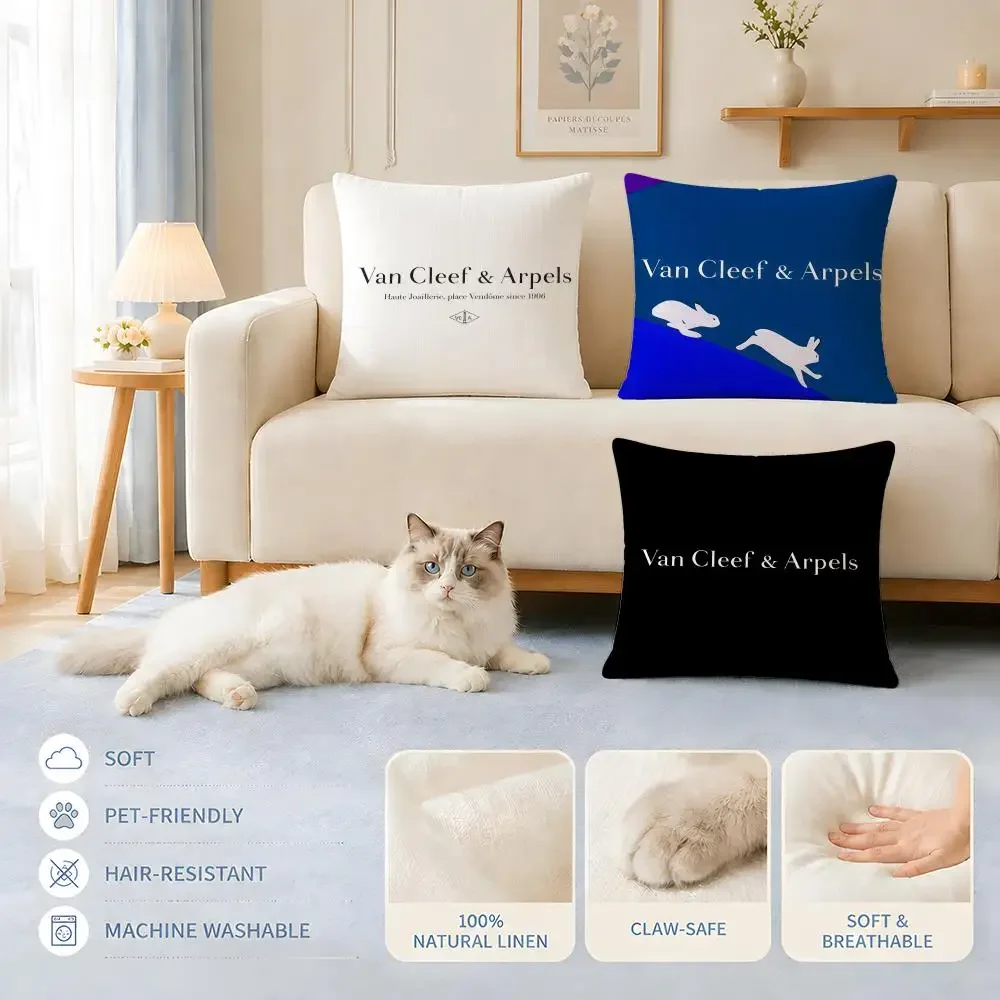 Fundas para Cojines de Sofá Aptas para Perros y Gatos, con Logotipo de la Marca Van Cleef & Ar-pels, Funda Decorativa para Cojín, para Sillas, 45x45 40x40