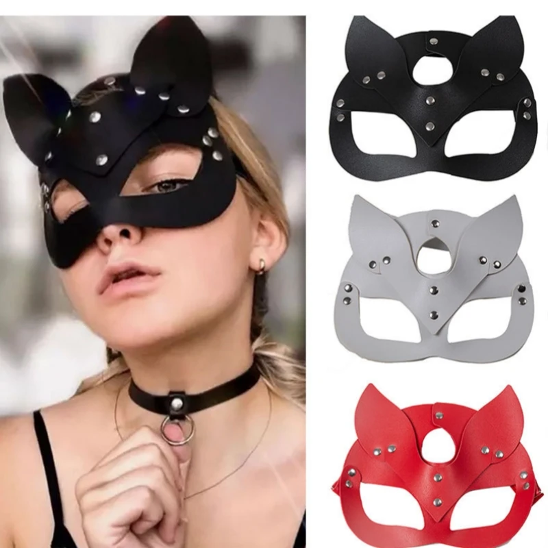 Máscara exótica de cuero Sexy para mujer, máscara de media cara, zorro, Cosplay, Bola de fiesta de Halloween, Punk, juego para adultos, suministros de juguete