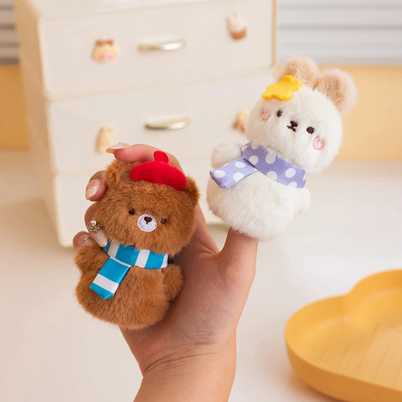 8cm Cute Interactive Finger Puppet Plush Pendant Keychain Otter Penguin Rabbit Bear Chick Koala Pig Panda Doll Storytelling Toy