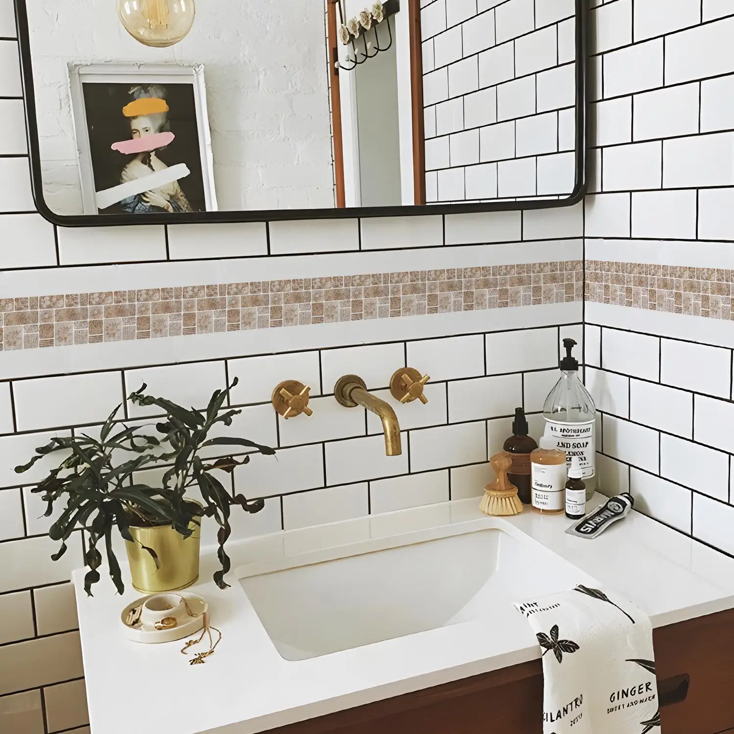 Bathroom Waist Line Wall Stickers Waterproof Peel & Stick Art Mural Backsplash Kitchen Office Skirting Line Decorative Wallpaper