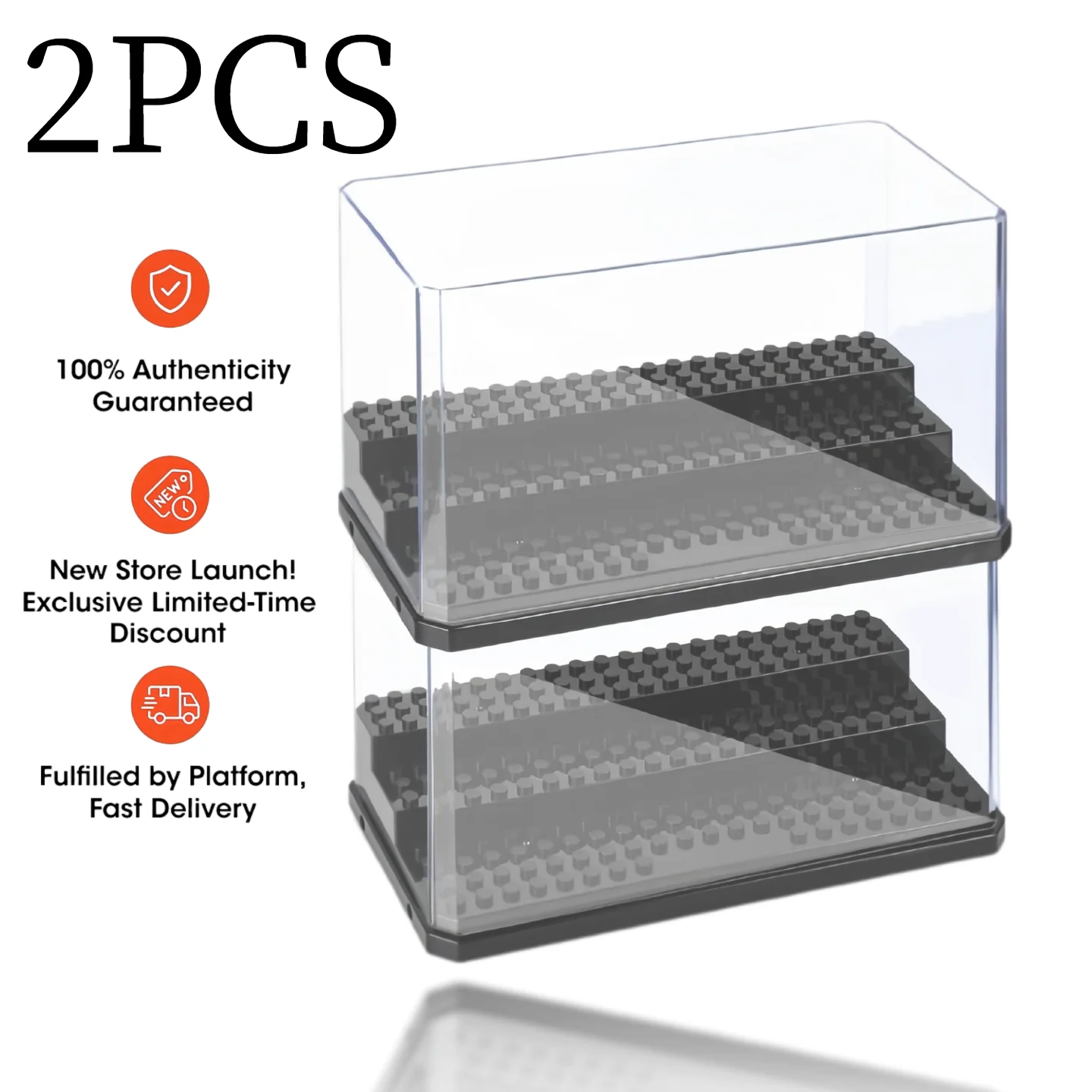 2pcs Acrylic Building Block Display Case, Stackable 3-Tier Step Showcase Box, Large Capacity Dustproof Storage for Minifigures