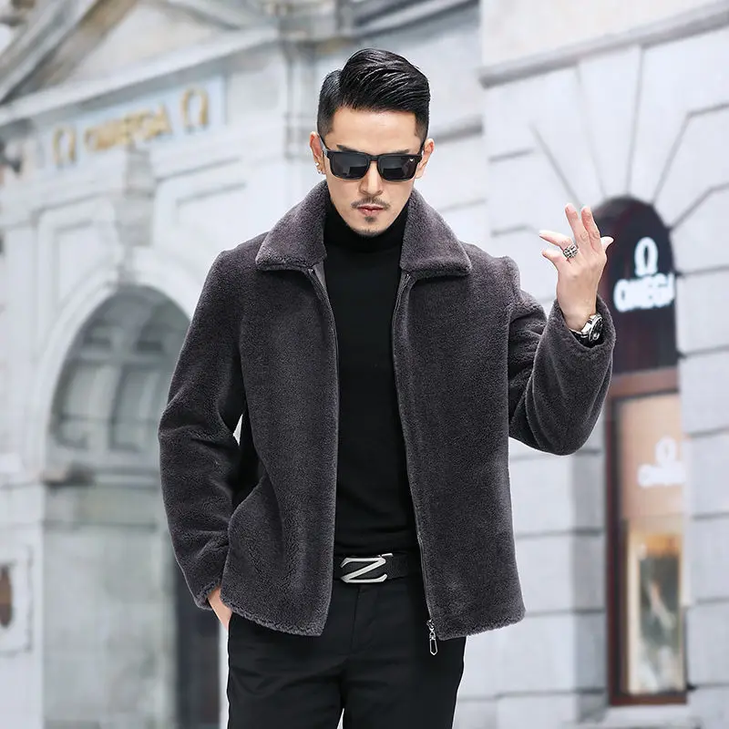 

Men's Autumn Winter Turn Down Wear Plush Jacket Mens Fashion Casual Pure Color Granular Velvet Lapel Woolen Trench Coat A23