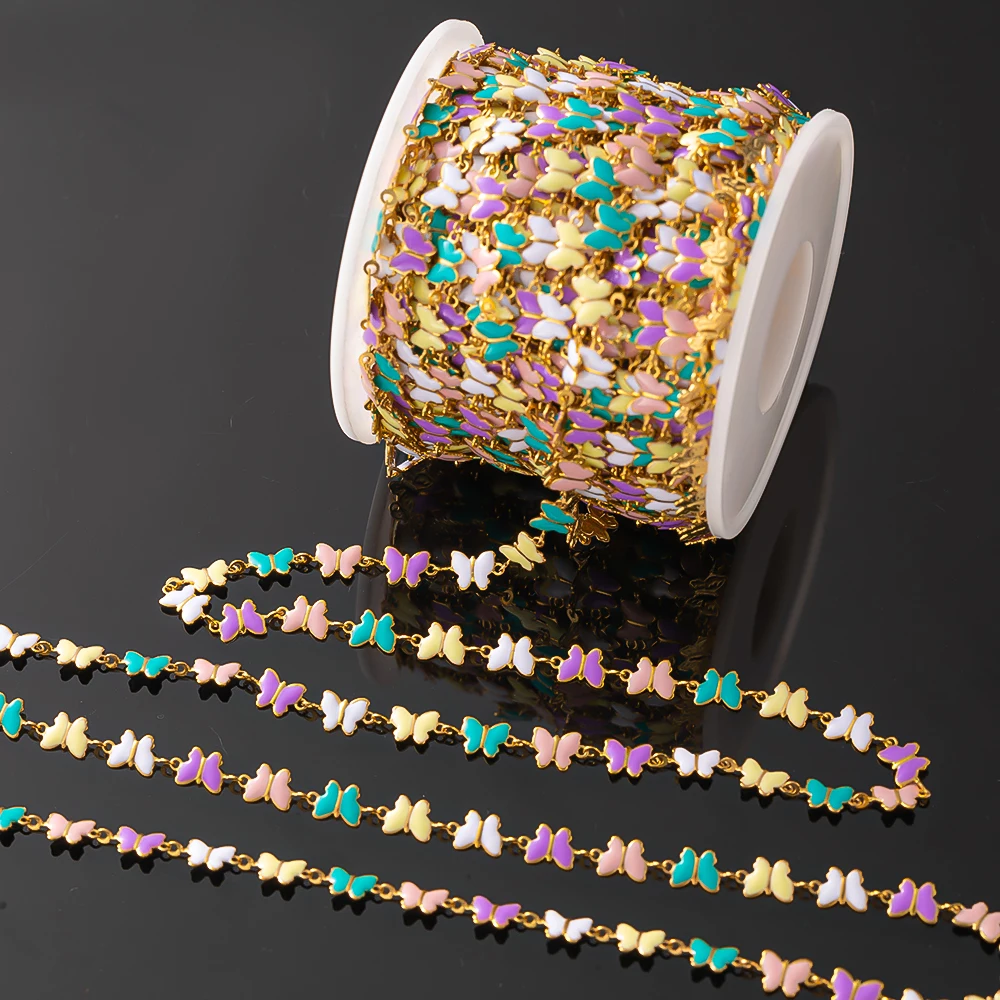 

1Meter /Stainless Steel Colorful Butterfly Enamel Bead Link Chain For DIY Necklace Bracelet Jewelry Making Wholesale Accessories