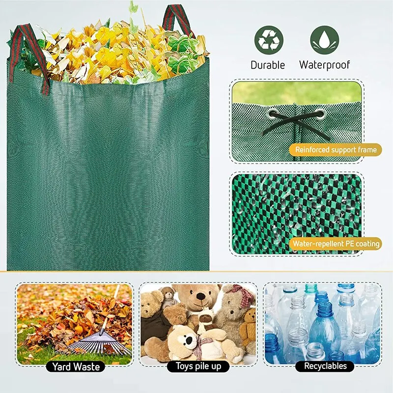 Garden Waste Bag Large Capacity Reusable Leaf Sack Light Trash Can Storage Bag Garden Garbage Waste Collection Container