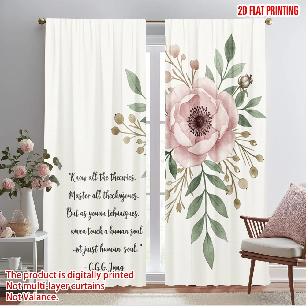 

2pcs 2D flat printing Party Window Curtains Floral Quote Jung Polyester Without Electricity Festive Curtains Perfect for Holiday