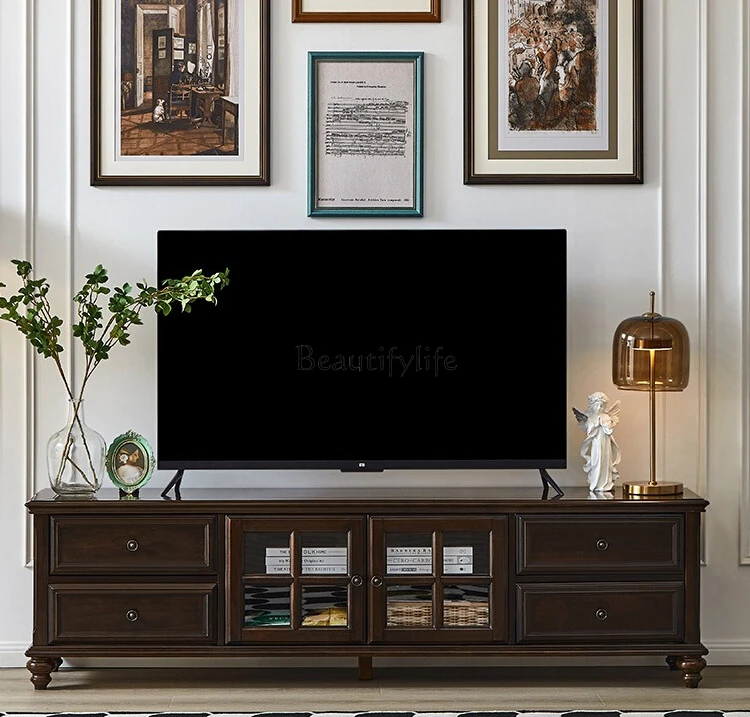 

American Style Pure Solid Wood TV Cabinet Living Room Light Luxury Modern Simple Floor Cabinet