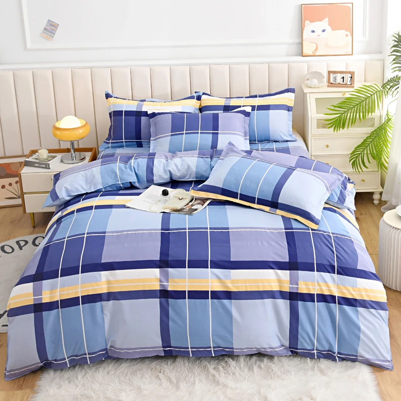 Solstice Textile Blue Striped Plaid Duvet Cover Pillowcase Flat Sheet Cartoon Bedding Set Boy Kid Teen Girl Bed Linen Bedclothe