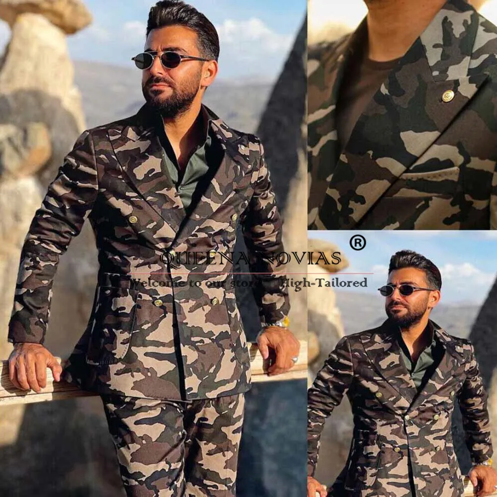 Camouflage Men Suits Double Breasted Formal Blazer Business Smart Casual Prom Customized Formal Party Groom Wedding Tuxedos 2025