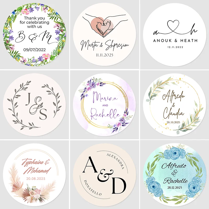 Personalized Wedding Stickers, Waterproof Round Sticker, Custom Thank You Label Sticker, Party Favor, 1.5-3 Inch