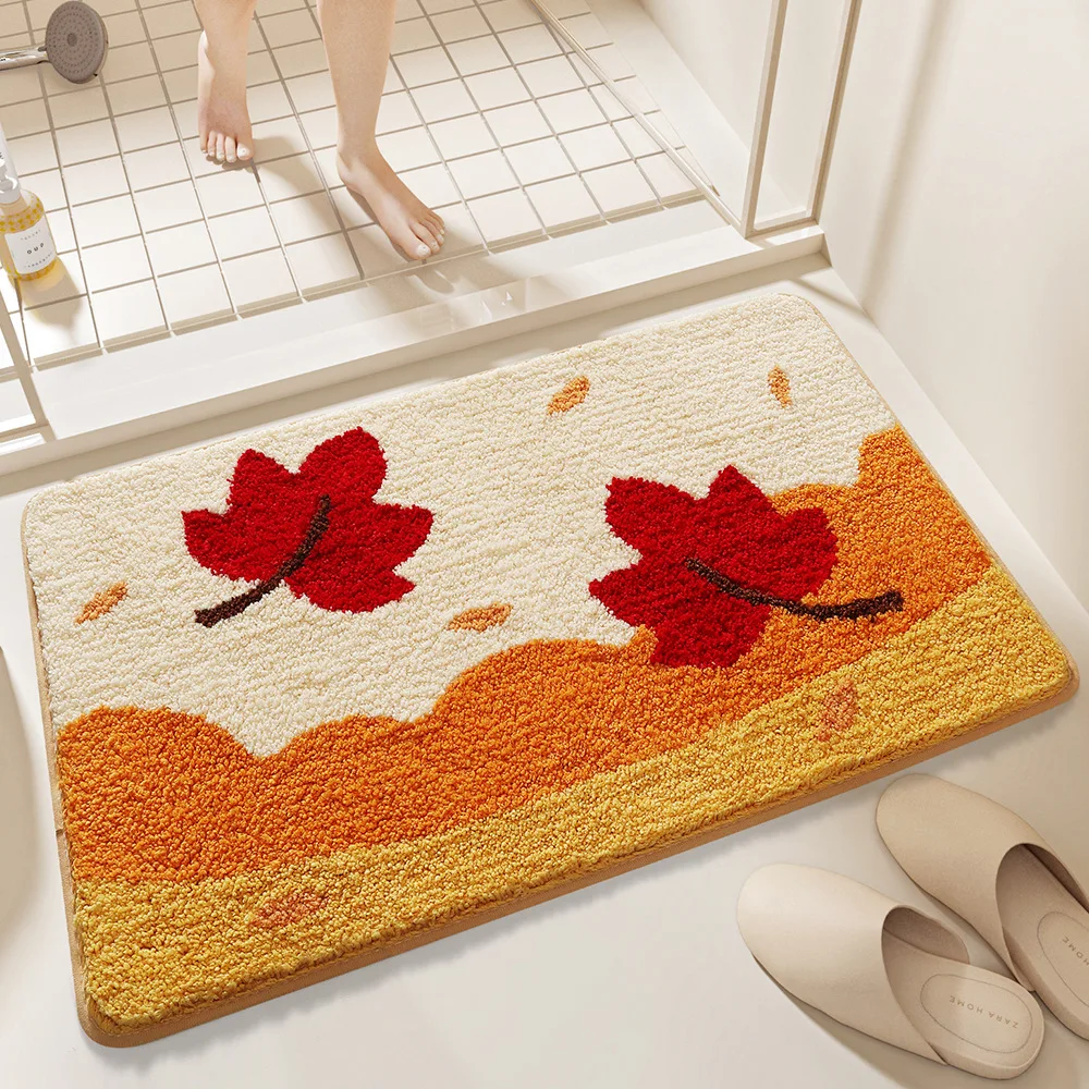 Creative Ginkgo Leaf Bath Mat Thick Plush Bathroom Rug Large-capacity Water-absorbent Anti-slip Foot Mat Bathroom Carpet