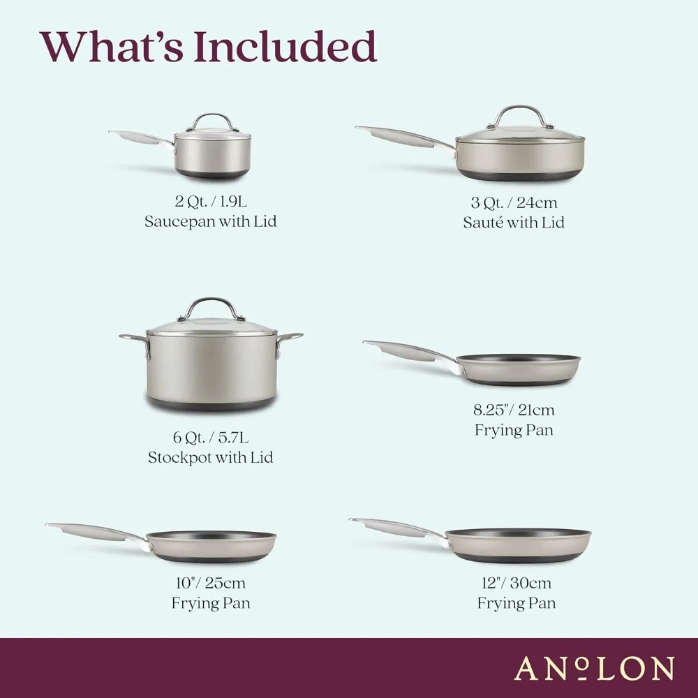 Anolon Achieve Hard Anodized Nonstick Cookware Pots and Pans Set, 9 Piece - Silver