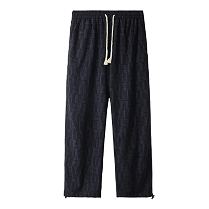 

Summer men's new checkerboard plaid ice silk air-conditioning pants loose straight drape pants suitable for outings travel