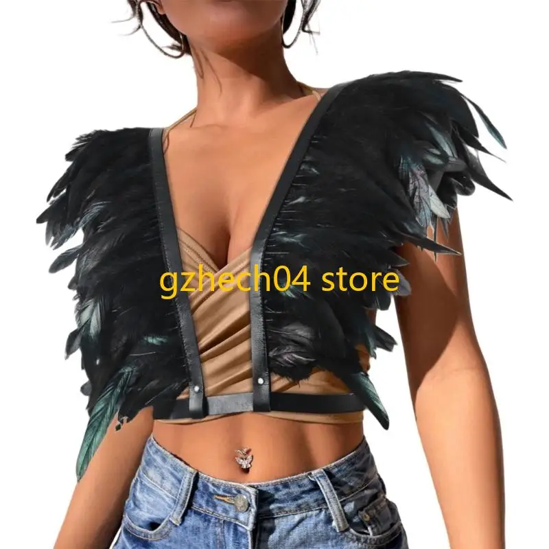 D55D wiktoriański gotycki szal z piór wzruszenie ramion chusta średniowieczne kostium cosplay na Halloween akcesoria dla kobiet