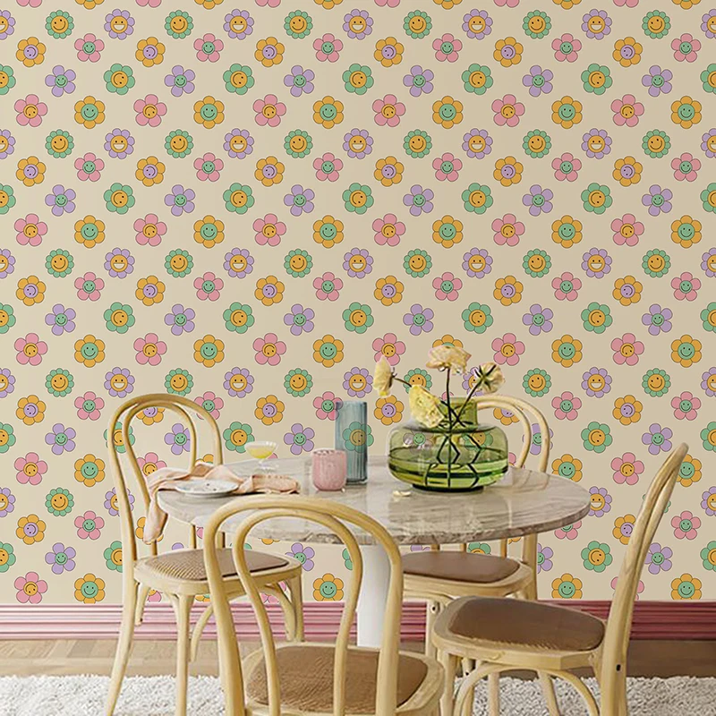 Funny Smiley Face Home Modification Wallpaper Peel and Stick Seamless Vinyl Yellow Smiley Face Wall Sticker for Home Decoration