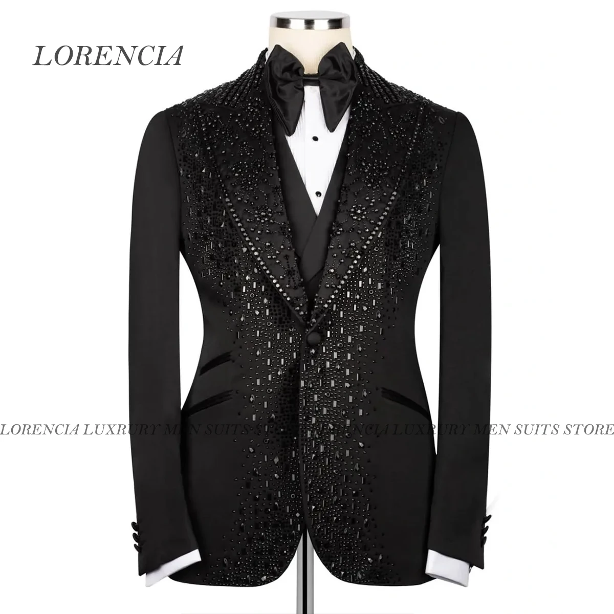 

Customized Diamond Men Suits 2 Piece Set Single Breasted Crystal Groom Wedding Tuxedo Dinner Party Blazer trajes para hombre