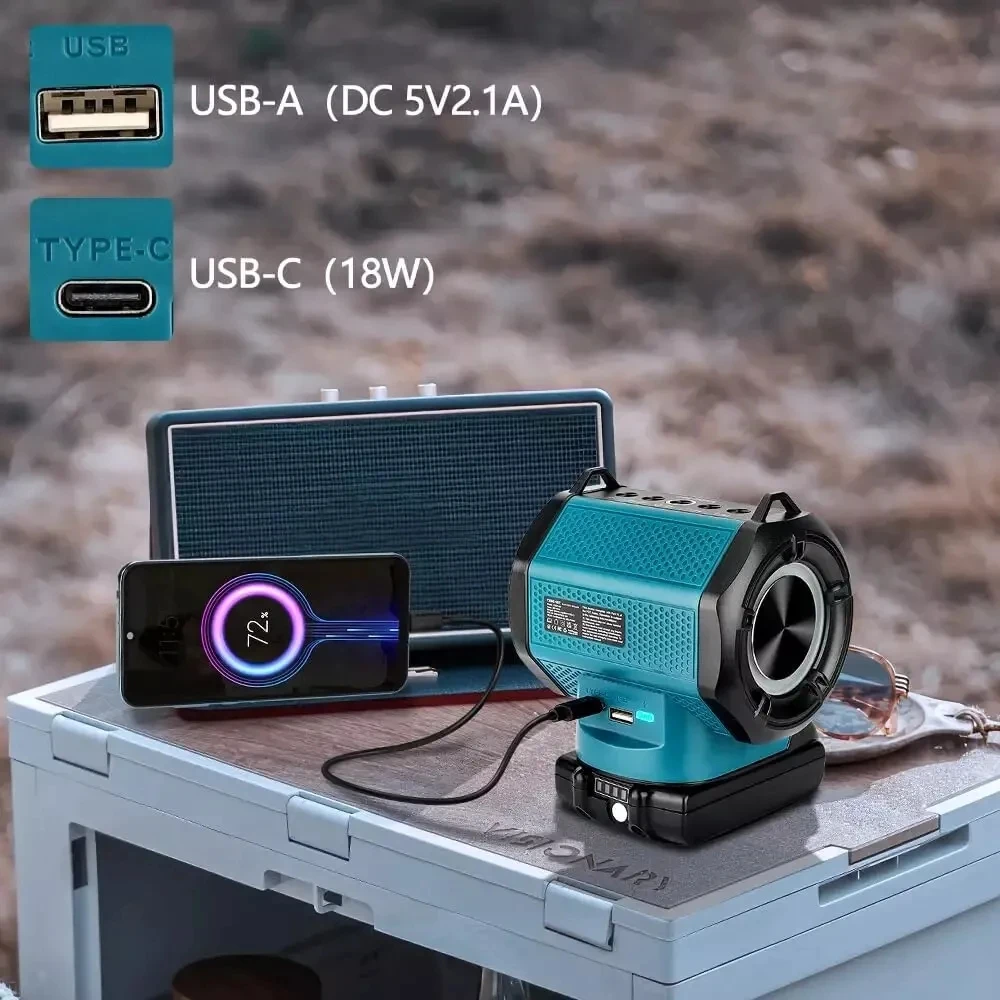 Bluetooth Speaker for Makita 18V Li-ion Battery With USB Type-C Port Cordless Small Speaker for Jobsites, Home and Party