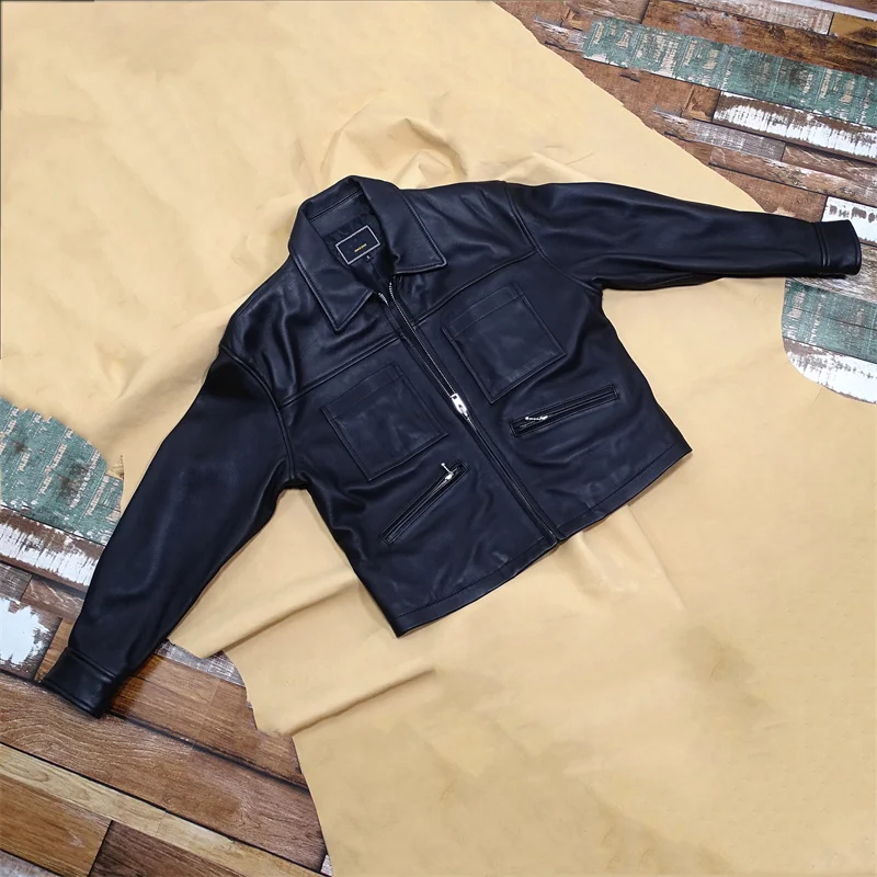 Lekki, prawdziwy skórzany płaszcz z licowej skóry bydlęcej, styl lazy fashion, marki Sle Curphey, zapinany na zamek, długi płaszcz.