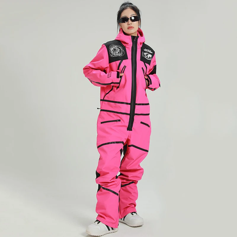 

2025 Waterproof Hooded Female Ski Jumpsuits Sport Woman Snowboard Suit Winter Women One Piece Snowsuit Mountain Overall Clothes