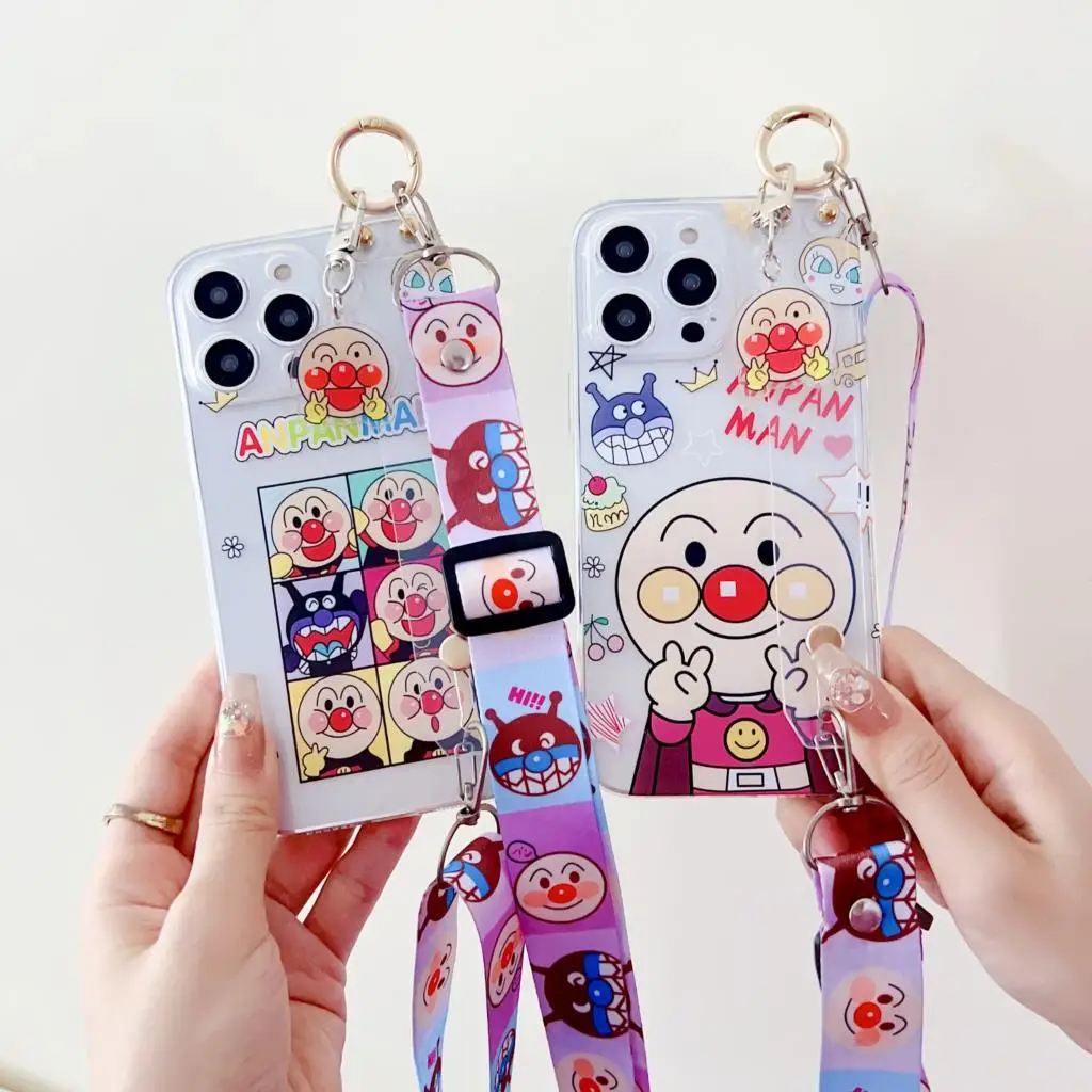 Anpanman Case Wrist Strap Ornament For OPPO A91 A1K A16 A16s A54s A16E A16K A17 A54 A74 A55 A57 A77s A73 A74 A93 A94