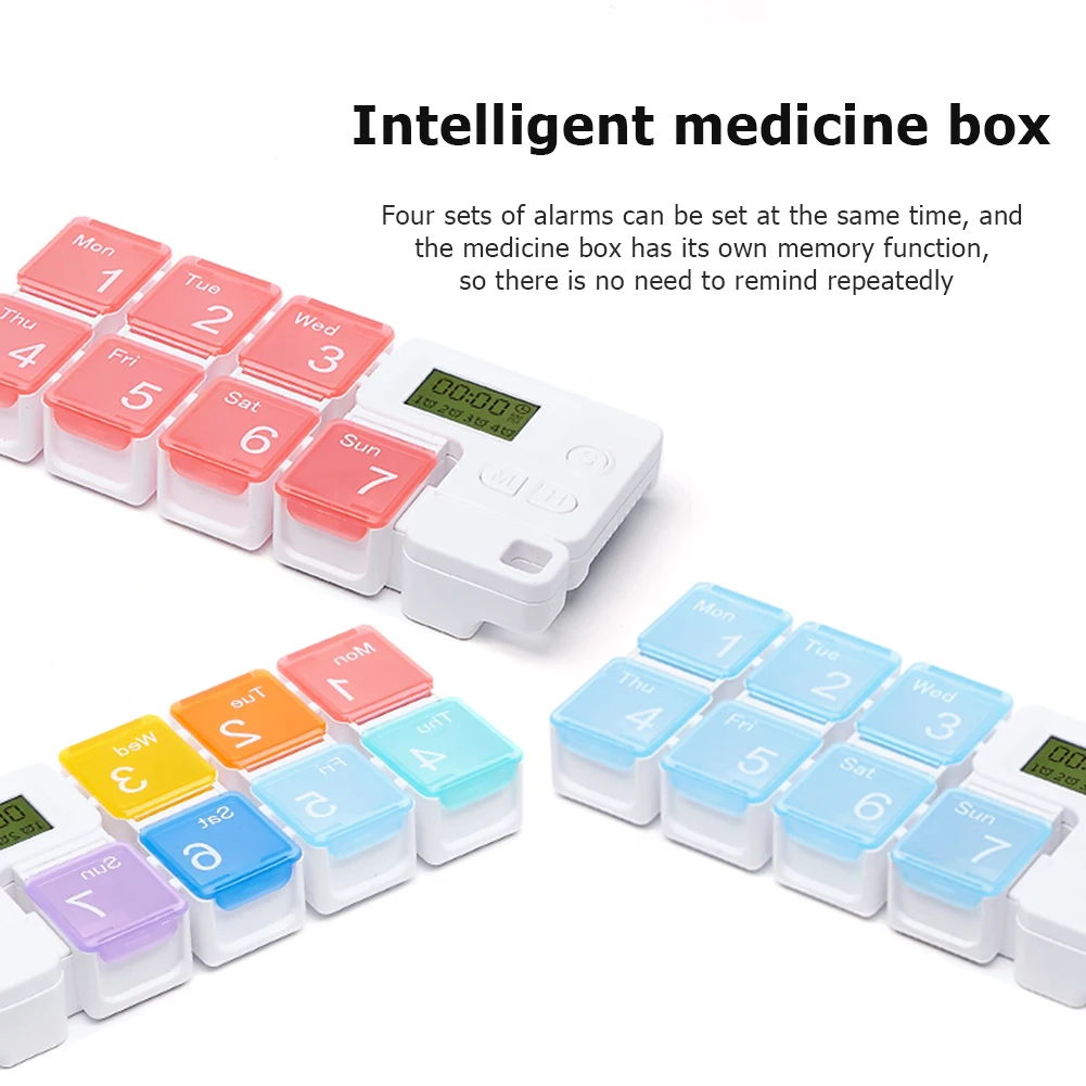 Drug Storage Alarm Box Electronic Medicine Timing Weekly Pills Drug Container Alarm Box Reminder Week Smart Pill Case