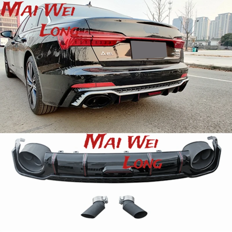 A6 Rear Bumper Lip Diffuser With Exhaust Muffler Pipe for Audi A6 sports version 2019-2021 RS6 Style