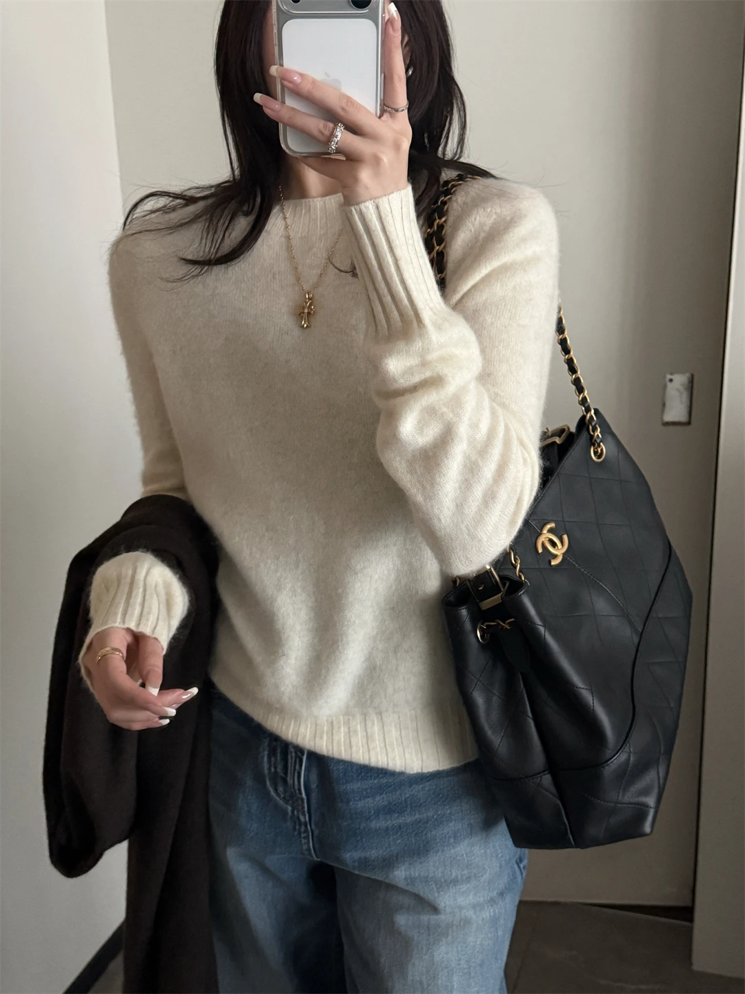

Warm Fine Sl One-Piece Yak Wool Five-Color Sweater Hand Wa Only Comfortable Loose Fit round Ne Long Sve Top