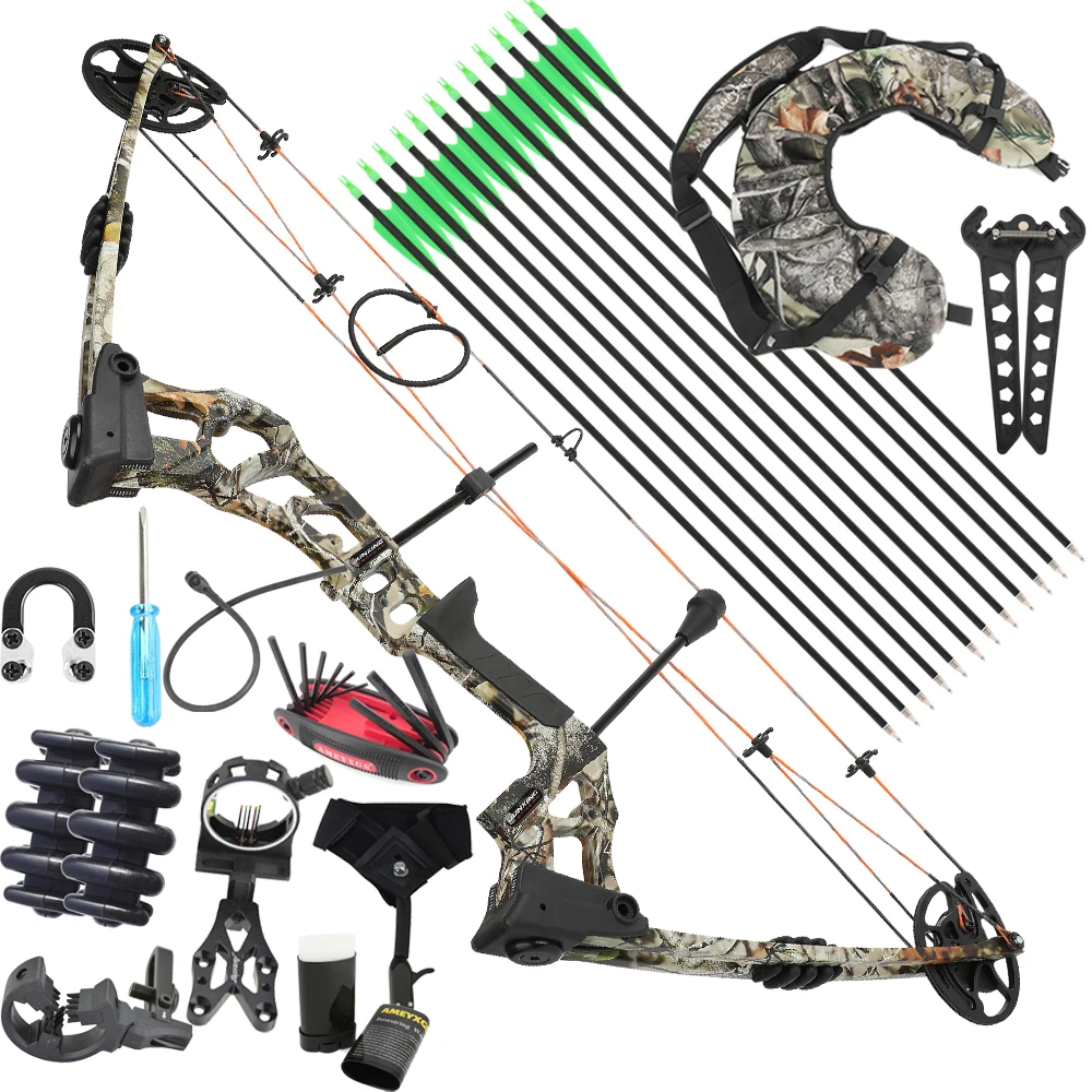 

0-70lbs Compound Bow Adjustable Pulley Bow Let-off 80% Magnesium Alloy Riser Hunting Shooting Target Bow and Carbon Arrow Set