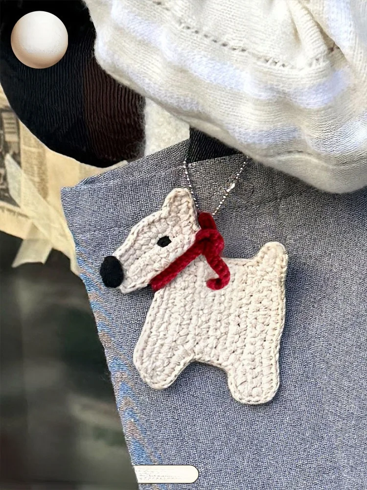 softserve-plush-dog-with-red-scarf-keychain-woven-hook-pendant-table-mat-versatile-accessory-for-bags-and-keys