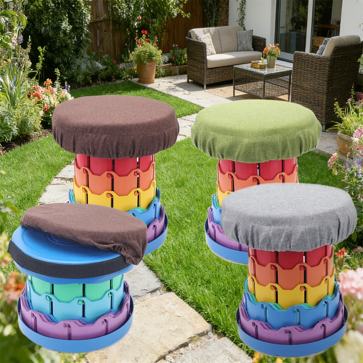 Extendable stool mat, travel mat, linen mat, sponge mat, suitable for most round stools (excluding folding stools).