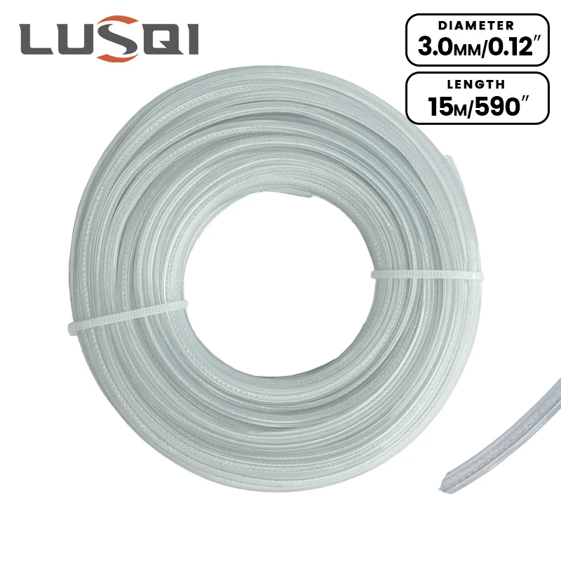 

Линия триммера для травы LUSQI, садовый триммер из стальной проволоки и нейлона, 3 мм * 15 м, квадратная веревка для кустореза, газонокосилки