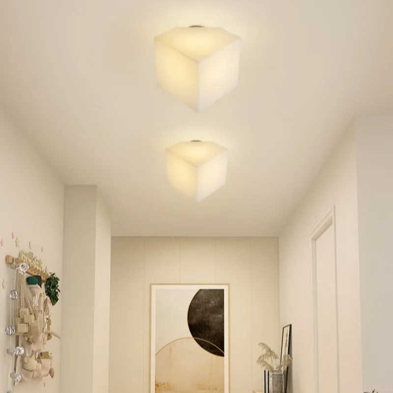 Luz colgante de cubo de queso, luz de pasillo moderna y minimalista, pantalla de ventana de estilo nórdico, luz de techo de vestíbulo de entrada